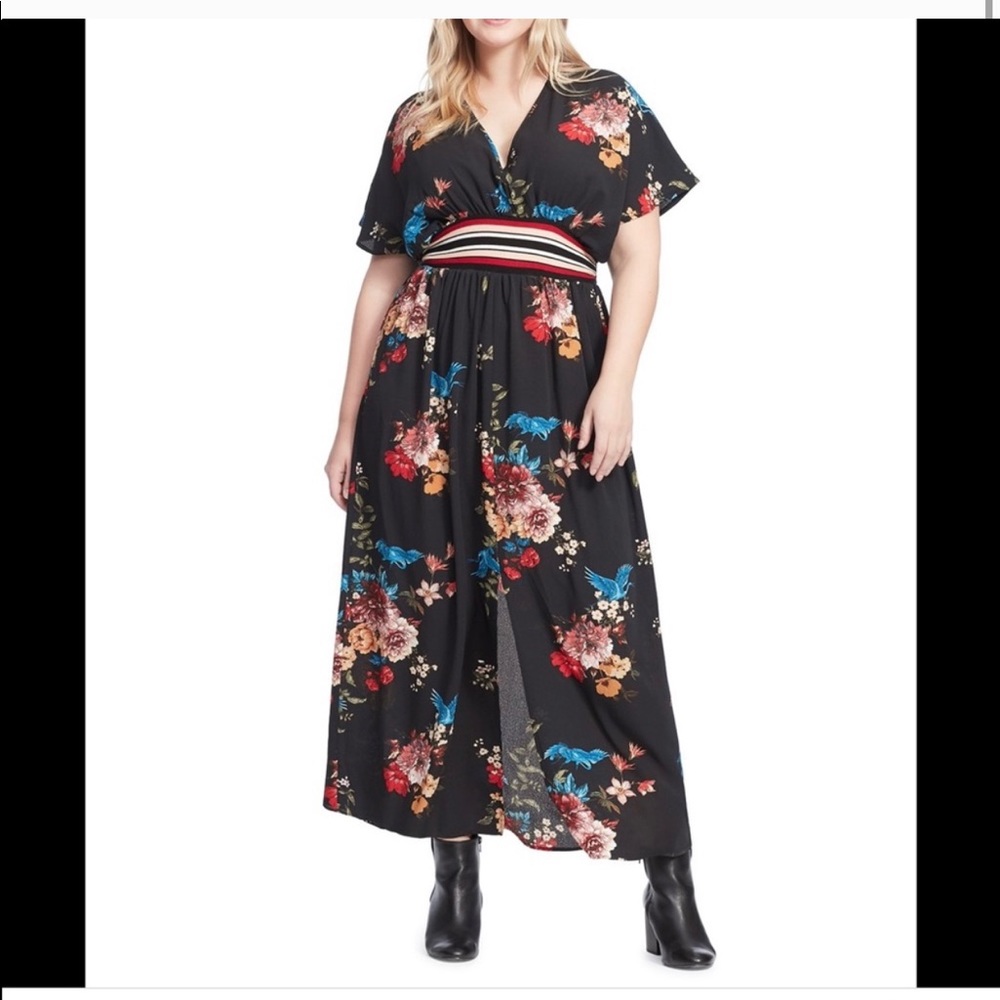 22 3X CITY CHIC Avery black floral bird maxi dress